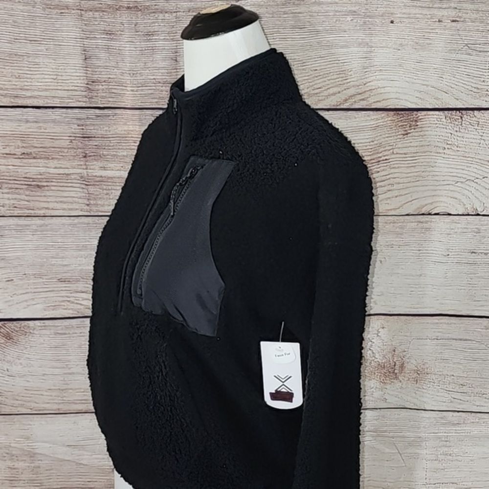 NWT Xersion Faux Fur‎ Black Half Zip Sweatshirt Size X-Small - Picture 7 of 14